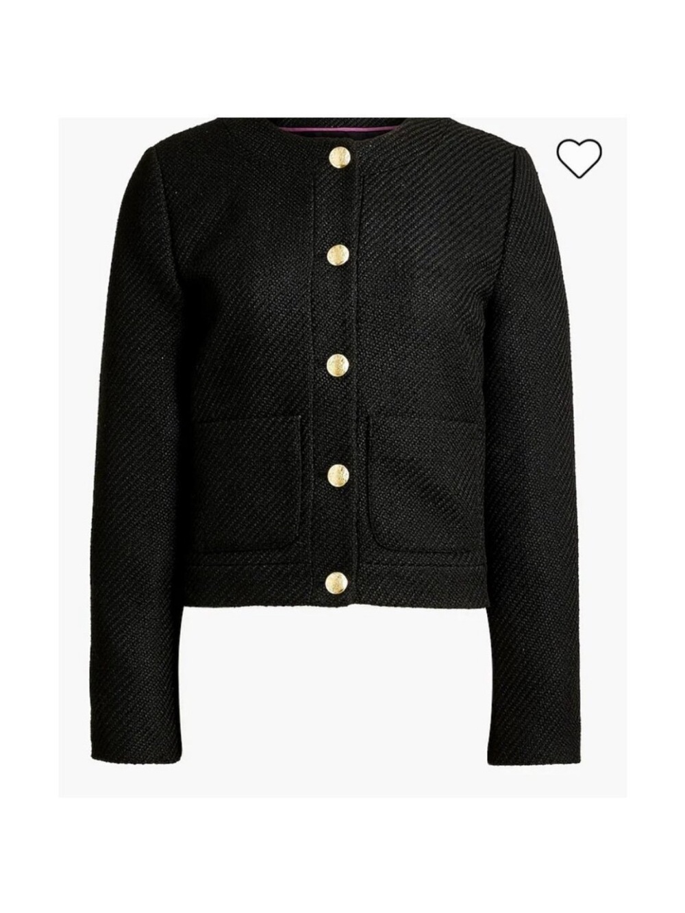 J. Crew Black Textured Tweed Button Lady Jacket with Gold Buttons